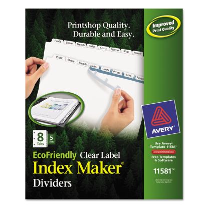 Index Maker EcoFriendly Print and Apply Clear Label Dividers with White Tabs, 8-Tab, 11 x 8.5, White, 5 Sets1
