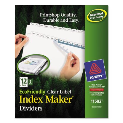 Index Maker EcoFriendly Print and Apply Clear Label Dividers with White Tabs, 12-Tab, 11 x 8.5, White, 5 Sets1