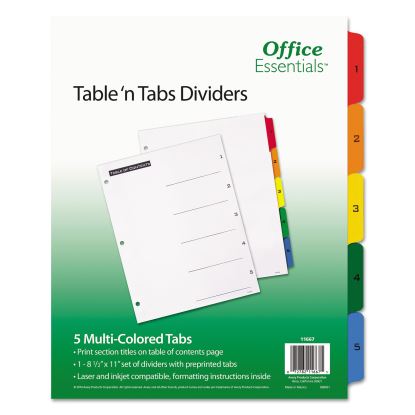 Table 'n Tabs Dividers, 5-Tab, 1 to 5, 11 x 8.5, White, 1 Set1