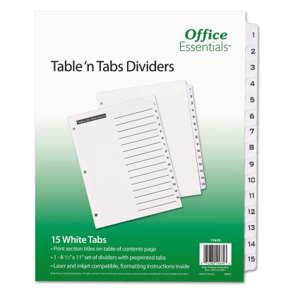 Table 'n Tabs Dividers, 15-Tab, 1 to 15, 11 x 8.5, White, 1 Set1