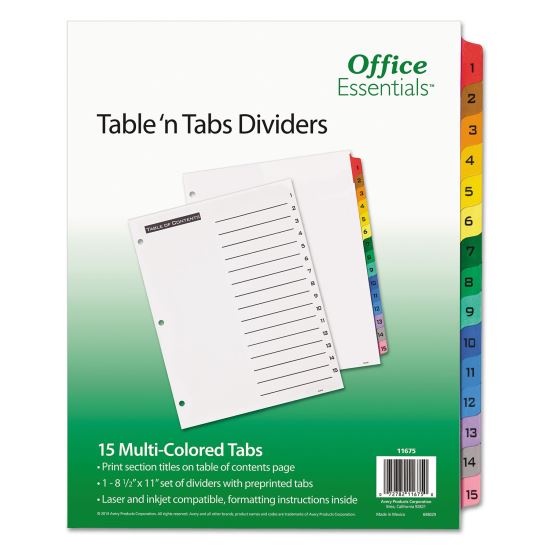 Table 'n Tabs Dividers, 15-Tab, 1 to 15, 11 x 8.5, White, 1 Set1