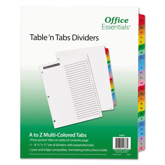 Table 'n Tabs Dividers, 26-Tab, A to Z, 11 x 8.5, White, 1 Set1