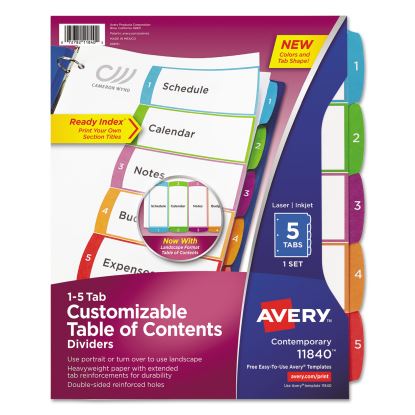 Customizable TOC Ready Index Multicolor Dividers, 1-5, Letter1