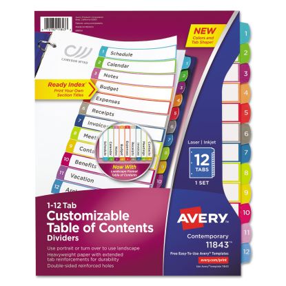 Customizable TOC Ready Index Multicolor Dividers, 1-12, Letter1