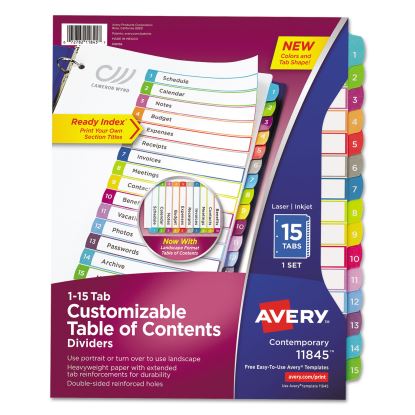 Customizable TOC Ready Index Multicolor Dividers, 1-15, Letter1