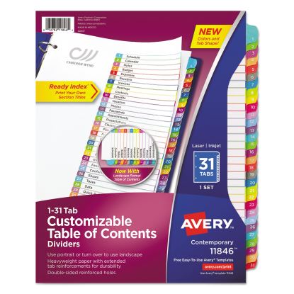 Customizable TOC Ready Index Multicolor Dividers, 1-31, Letter1