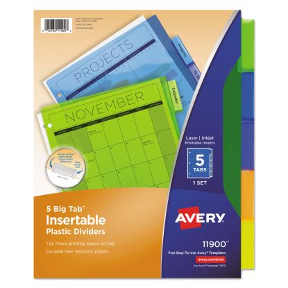 Insertable Big Tab Plastic Dividers, 5-Tab, 11 x 8.5, Assorted, 1 Set1