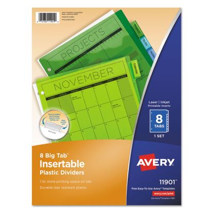 Insertable Big Tab Plastic Dividers, 8-Tab, 11 x 8.5, Assorted, 1 Set1