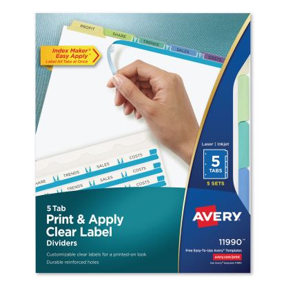 Print and Apply Index Maker Clear Label Dividers, 5 Color Tabs, Letter, 5 Sets1