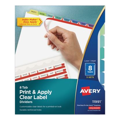 Print and Apply Index Maker Clear Label Dividers, 8 Color Tabs, Letter, 5 Sets1
