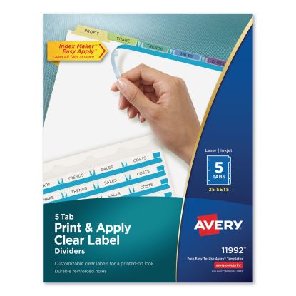 Print and Apply Index Maker Clear Label Dividers, 5 Color Tabs, Letter, 25 Sets1