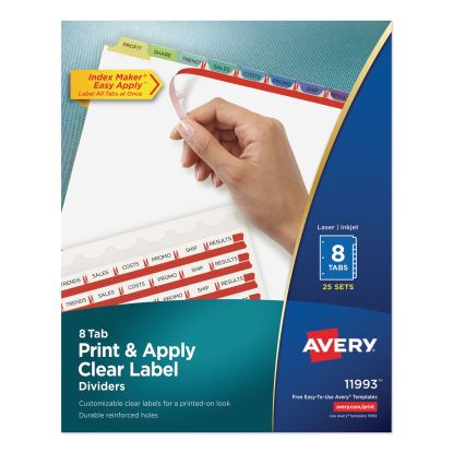 Print and Apply Index Maker Clear Label Dividers, 8 Color Tabs, Letter, 25 Sets1