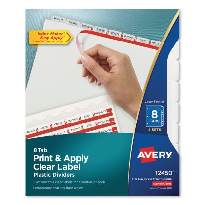 Print and Apply Index Maker Clear Label Plastic Dividers with Printable Label Strip, 8-Tab, 11 x 8.5, Translucent, 5 Sets1