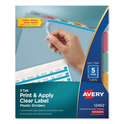 Print and Apply Index Maker Clear Label Plastic Dividers with Printable Label Strip, 5-Tab, 11 x 8.5, Translucent, 5 Sets1