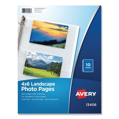 Photo Storage Pages for Four 4 x 6 Horizontal Photos, 3-Hole Punched, 10/Pack1