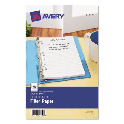 Mini Size Binder Filler Paper, 7-Hole Side Punched, 5.5 x 8.5, College Rule, 100/Pack1