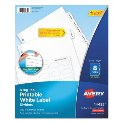 Big Tab Printable White Label Tab Dividers, 8-Tab, Letter, 20 per pack1