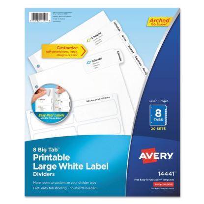 Big Tab Printable Large White Label Tab Dividers, 8-Tab, Letter, 20 per pack1