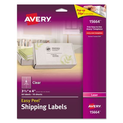 Matte Clear Easy Peel Mailing Labels w/ Sure Feed Technology, Laser Printers, 3.33 x 4, Clear, 6/Sheet, 10 Sheets/Pack1