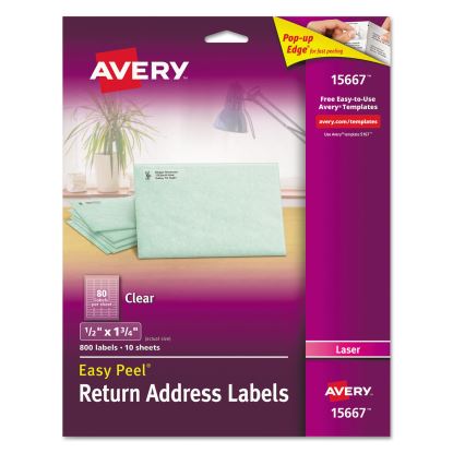 Matte Clear Easy Peel Mailing Labels w/ Sure Feed Technology, Laser Printers, 0.5 x 1.75, Clear, 80/Sheet, 10 Sheets/Pack1