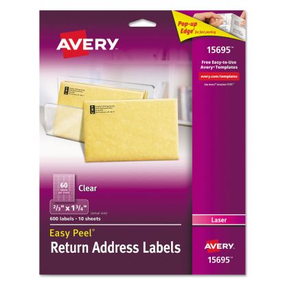 Matte Clear Easy Peel Mailing Labels w/ Sure Feed Technology, Laser Printers, 0.66 x 1.75, Clear, 60/Sheet, 10 Sheets/Pack1