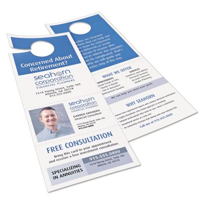 Door Hanger with Tear-Away Cards, 97 Bright, 65 lb Cover Weight, 4.25 x 11, White, 2 Hangers/Sheet, 40 Sheets/Pack1