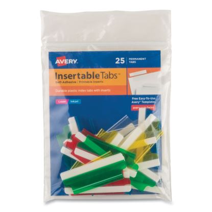 Insertable Index Tabs with Printable Inserts, 1/5-Cut, Assorted Colors, 2" Wide, 25/Pack1