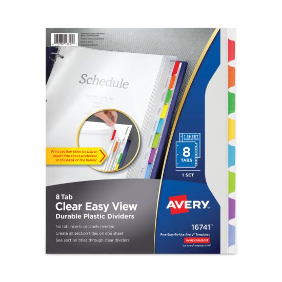 Clear Easy View Plastic Dividers with Multicolored Tabs and Sheet Protector, 8-Tab, 11 x 8.5, Clear, 1 Set1