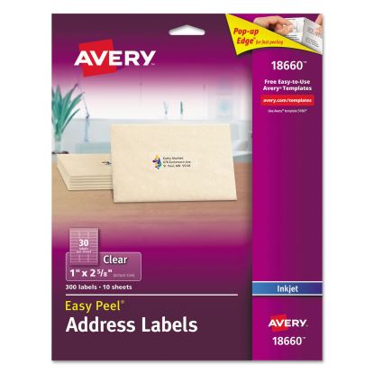 Matte Clear Easy Peel Mailing Labels w/ Sure Feed Technology, Inkjet Printers, 1 x 2.63, Clear, 30/Sheet, 10 Sheets/Pack1