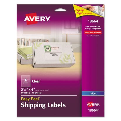 Matte Clear Easy Peel Mailing Labels w/ Sure Feed Technology, Inkjet Printers, 3.33 x 4, Clear, 6/Sheet, 10 Sheets/Pack1