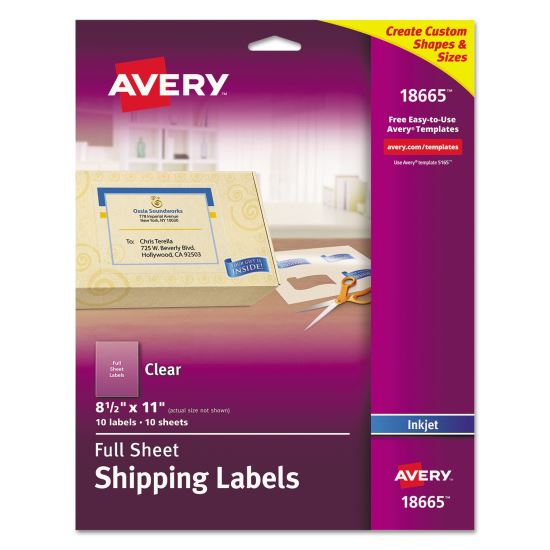 Matte Clear Shipping Labels, Inkjet Printers, 8.5 x 11, Clear, 10/Pack1