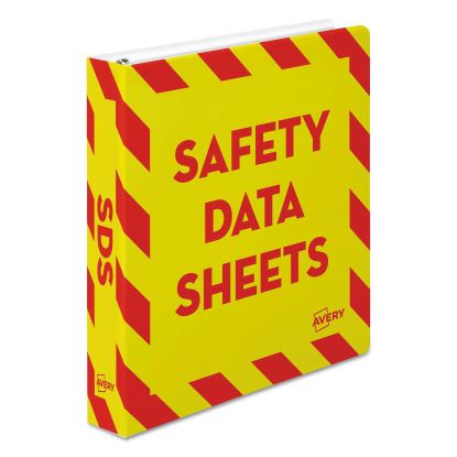 Heavy-Duty Preprinted Safety Data Sheet Binder, 3 Rings, 1.5" Capacity, 11 x 8.5, Yellow/Red1