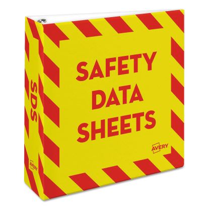 Heavy-Duty Preprinted Safety Data Sheet Binder, 3 Rings, 3" Capacity, 11 x 8.5, Yellow/Red1