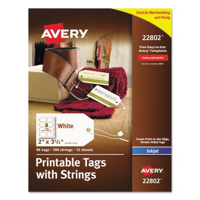 Printable Rectangular Tags with Strings, 2 x 3 1/2, Matte White, 96/Pack1