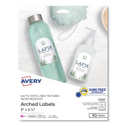 Textured Arched Print-to-the-Edge Labels, Laser Printers, 3 x 2.25, White, 9/Sheet, 10 Sheets/Pack1