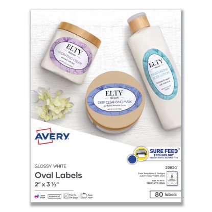 Oval Labels w/ Sure Feed and Easy Peel, 2 x 3.33, Glossy White, 80/Pack1