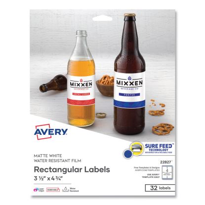 Removable Print-to-the-Edge White Labels w/ Sure Feed, 3 1/2 x 4 3/4, 32/Pack1