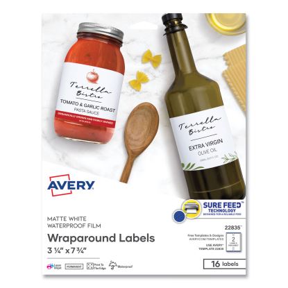 Durable Water-Resistant Wraparound Labels w/ Sure Feed, 3 1/4 x 7 3/4, 16/PK1