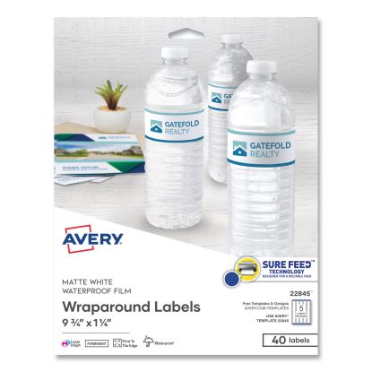 Water-Resistant Wraparound Labels w/ Sure Feed, 9 3/4 x 1 1/4, White, 40/Pack1