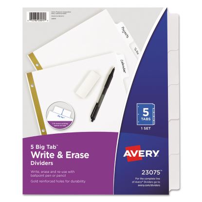 Write and Erase Big Tab Paper Dividers, 5-Tab, White, Letter1