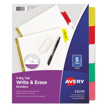 Write and Erase Big Tab Paper Dividers, 5-Tab, Multicolor, Letter1