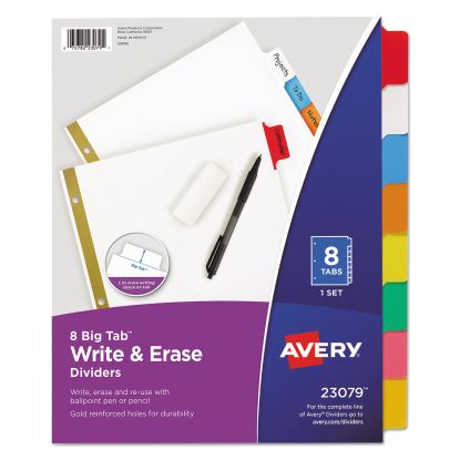 Write and Erase Big Tab Paper Dividers, 8-Tab, Multicolor, Letter1