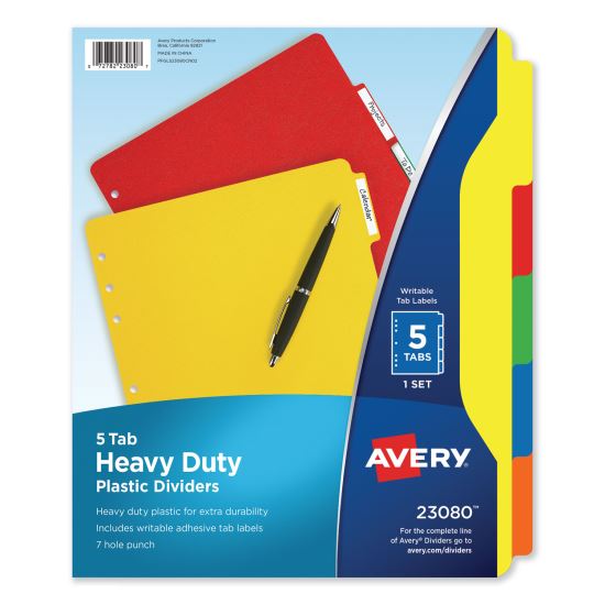 Heavy-Duty Plastic Dividers with Multicolor Tabs and White Labels , 5-Tab, 11 x 8.5, Assorted, 1 Set1