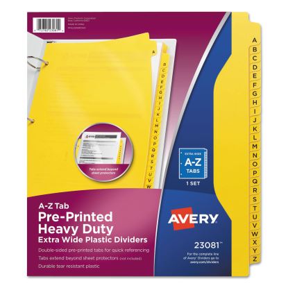 Heavy-Duty Preprinted Plastic Tab Dividers, 26-Tab, A to Z, 11 x 9, Yellow, 1 Set1
