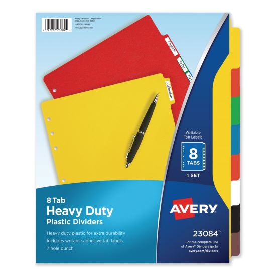 Heavy-Duty Plastic Dividers with Multicolor Tabs and White Labels , 8-Tab, 11 x 8.5, Assorted, 1 Set1