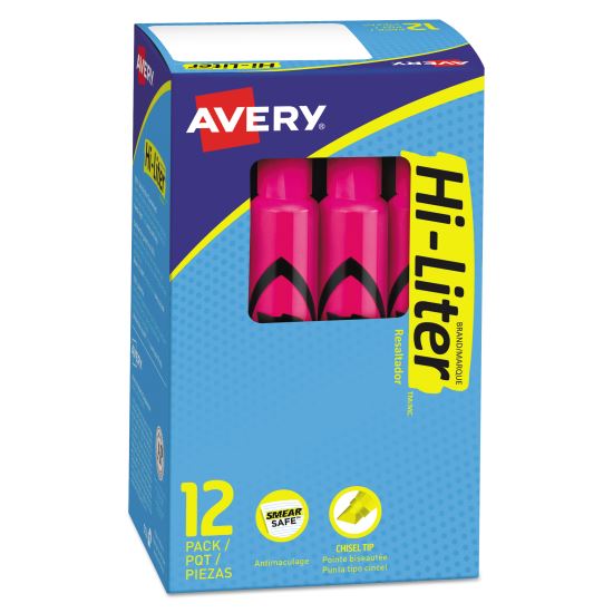 HI-LITER Desk-Style Highlighters, Fluorescent Pink Ink, Chisel Tip, Pink/Black Barrel, Dozen1