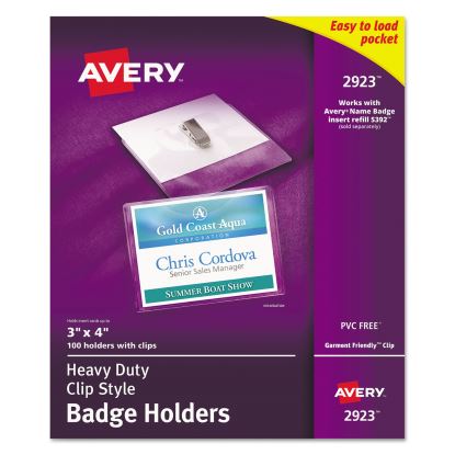 Heavy-Duty Clip-Style Badge Holders, Horizontal, 4 x 3, Clear, 100/Box1