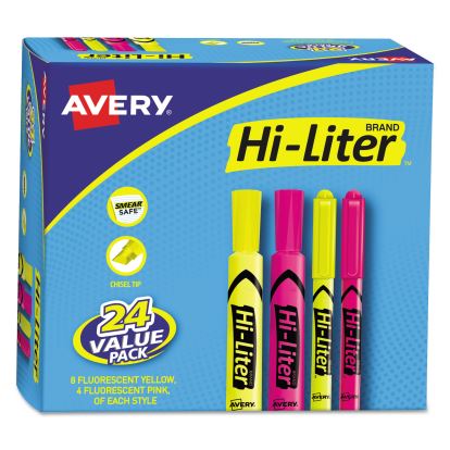 HI-LITER Highlighter Value Pack, Desk/Pen Style Combo, Assorted Ink Colors, Chisel/Bullet Tips, Assorted Barrel Colors, 24/PK1