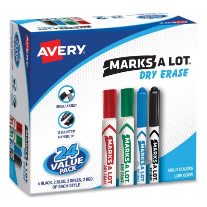 MARKS A LOT Desk/Pen-Style Dry Erase Marker Value Pack, Assorted Broad Bullet/Chisel Tips, Assorted Colors, 24/Pack (29870)1