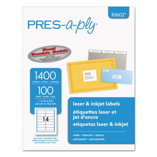 Labels, Laser Printers, 1.33 x 4, White, 14/Sheet, 100 Sheets/Box1